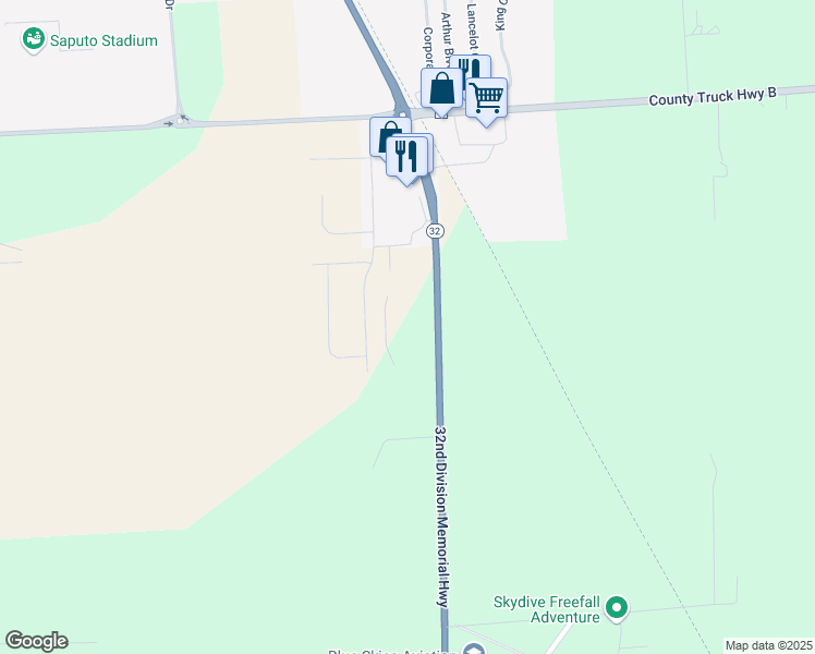 map of restaurants, bars, coffee shops, grocery stores, and more near 4106 Wisconsin 32 in Pulaski