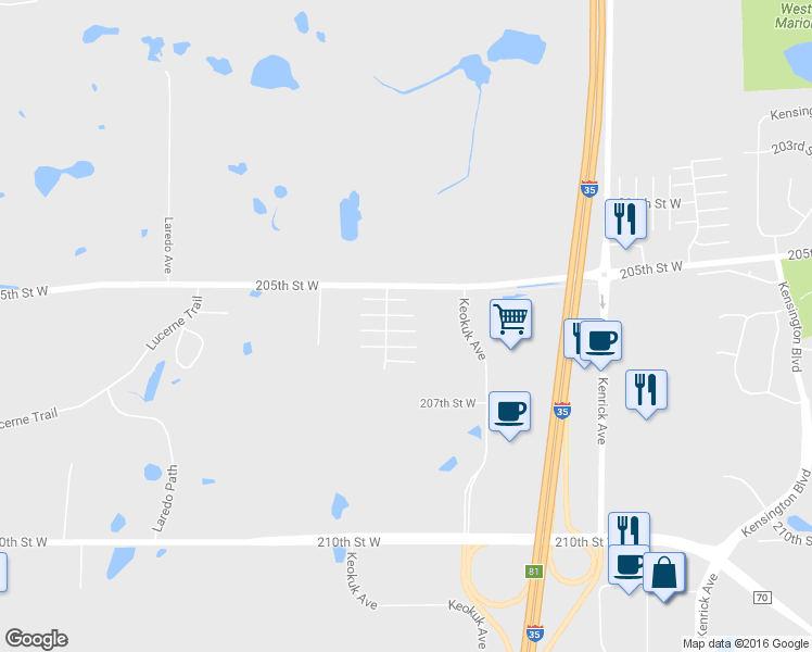 map of restaurants, bars, coffee shops, grocery stores, and more near 20578 Keystone Avenue in Lakeville
