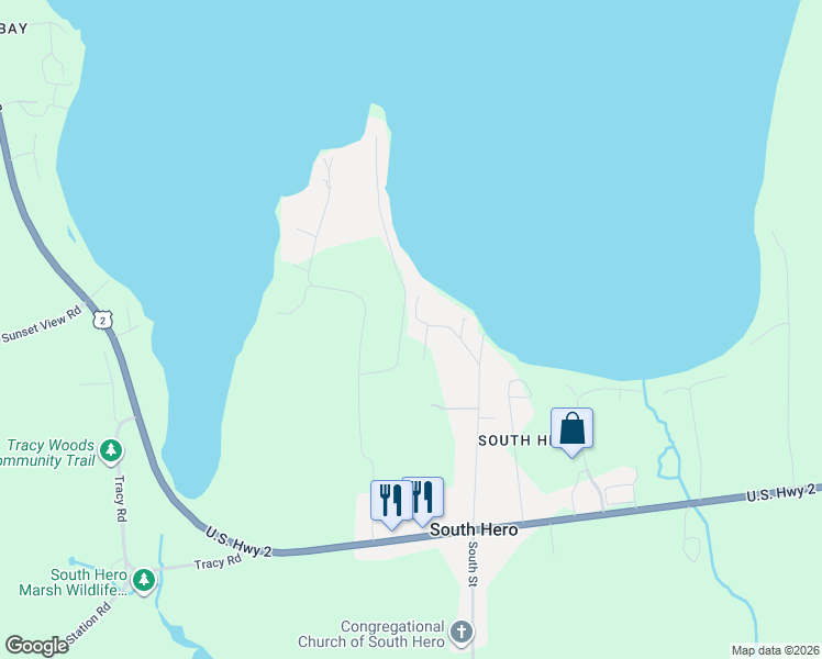 map of restaurants, bars, coffee shops, grocery stores, and more near 54 Hill Road in South Hero