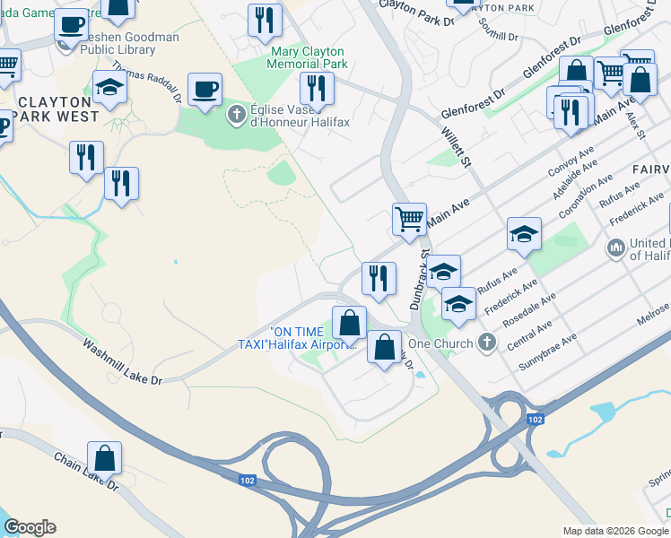 map of restaurants, bars, coffee shops, grocery stores, and more near in Halifax