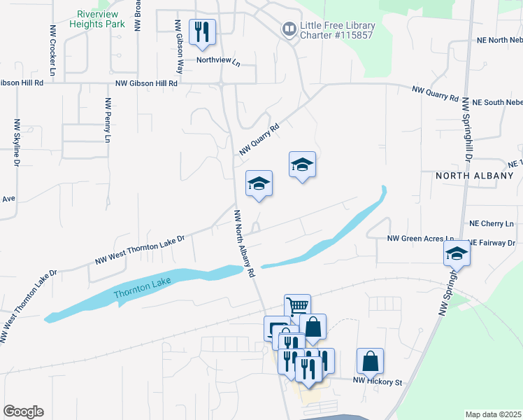 map of restaurants, bars, coffee shops, grocery stores, and more near 815 Northwest Thornton Lake Drive in Albany