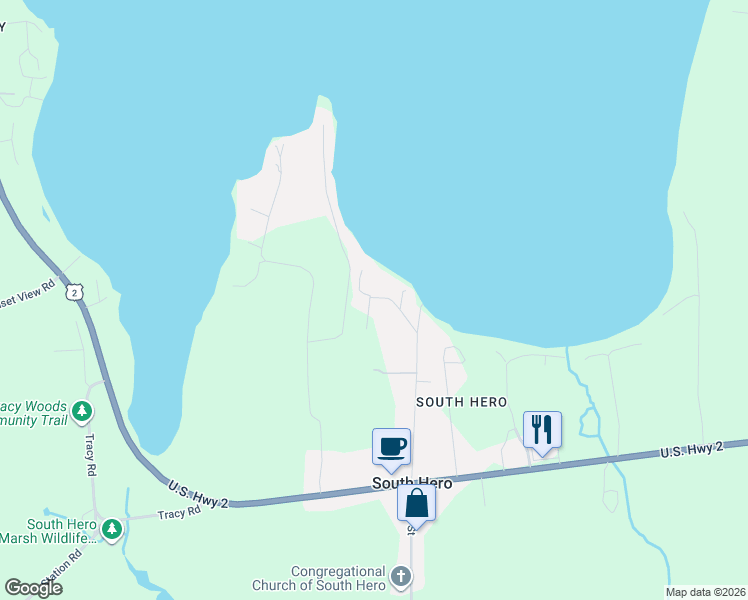 map of restaurants, bars, coffee shops, grocery stores, and more near 46 Hill Road in South Hero