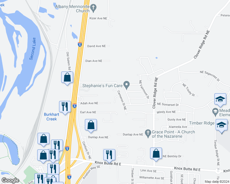 map of restaurants, bars, coffee shops, grocery stores, and more near 3658 Cameron Court Northeast in Albany