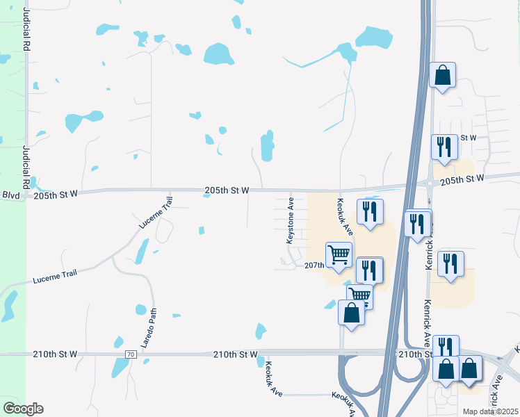 map of restaurants, bars, coffee shops, grocery stores, and more near 11768 205th Street West in Lakeville