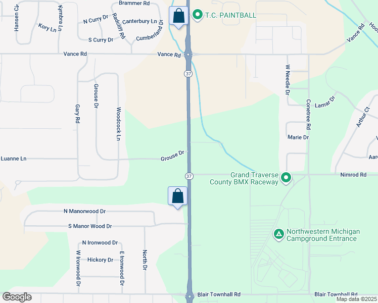 map of restaurants, bars, coffee shops, grocery stores, and more near 2415 Michigan 37 in Traverse City