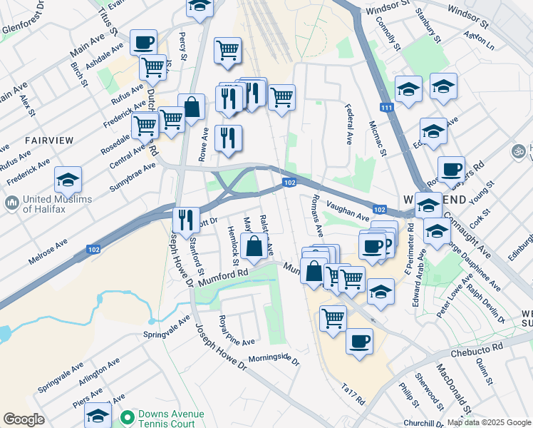 map of restaurants, bars, coffee shops, grocery stores, and more near 3207 Ralston Avenue in Halifax
