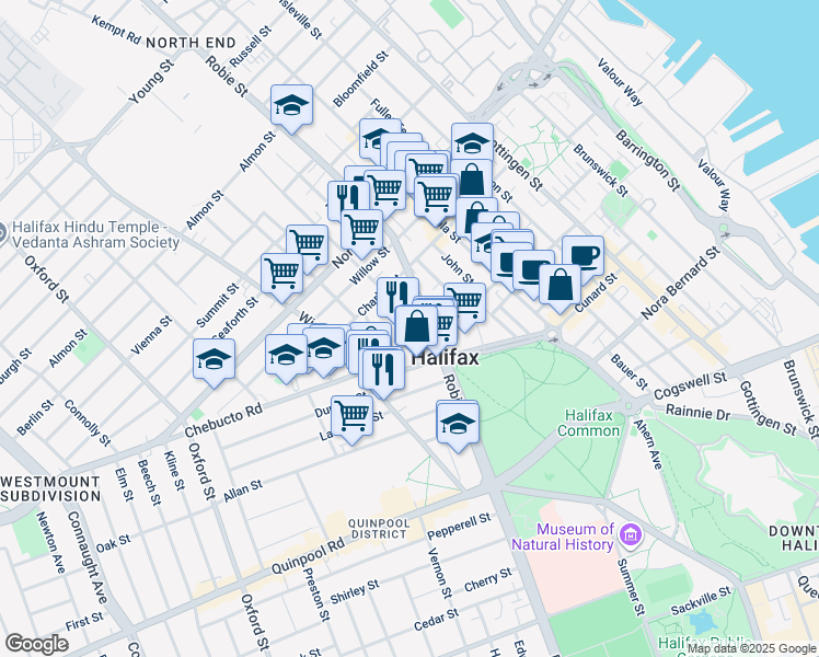 map of restaurants, bars, coffee shops, grocery stores, and more near 2351 Clifton Street in Halifax