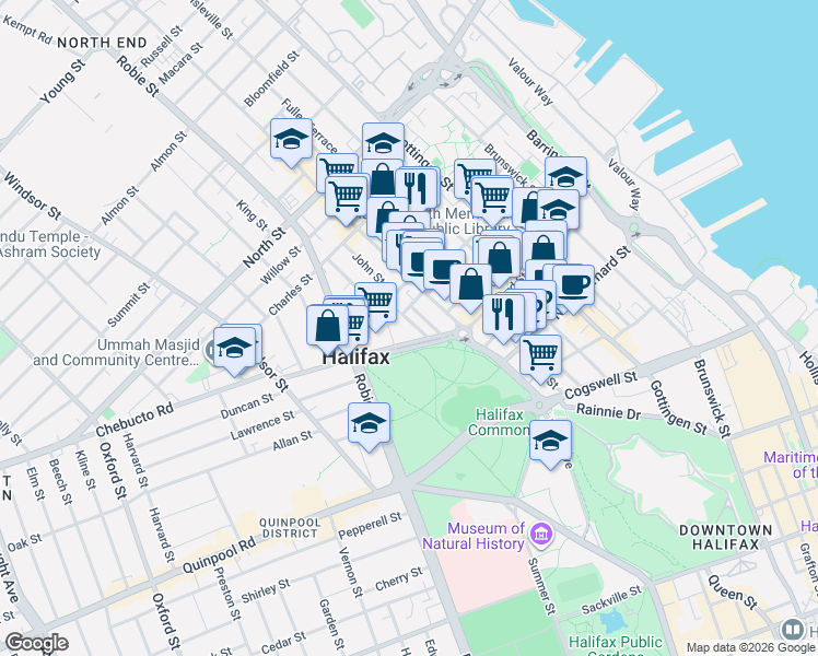 map of restaurants, bars, coffee shops, grocery stores, and more near 2364 June Street in Halifax