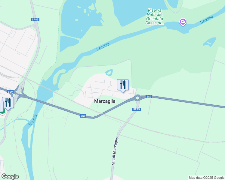 map of restaurants, bars, coffee shops, grocery stores, and more near 14 Via Renzo Reggiani in Marzaglia