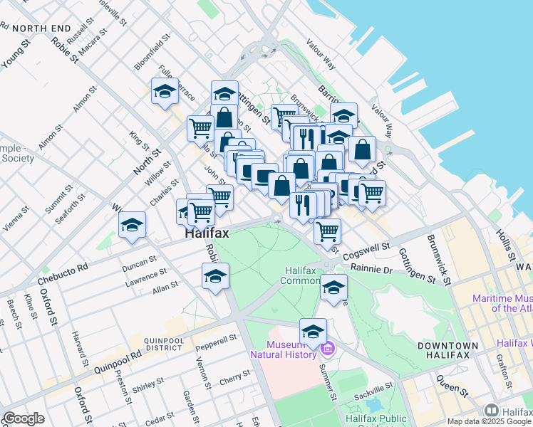 map of restaurants, bars, coffee shops, grocery stores, and more near 5769 Cunard Street in Halifax