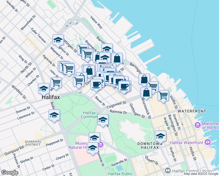 map of restaurants, bars, coffee shops, grocery stores, and more near in Halifax