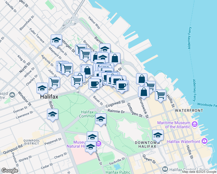 map of restaurants, bars, coffee shops, grocery stores, and more near 2116 Gottingen Street in Halifax