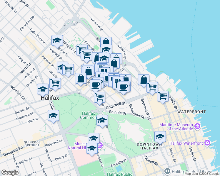 map of restaurants, bars, coffee shops, grocery stores, and more near 2116 Gottingen Street in Halifax