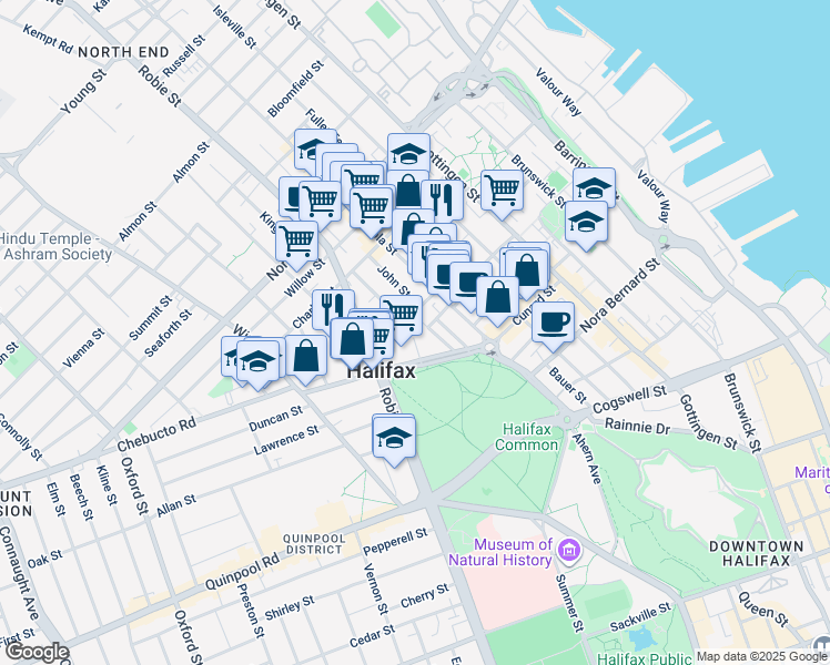map of restaurants, bars, coffee shops, grocery stores, and more near 2335 Princess Place in Halifax
