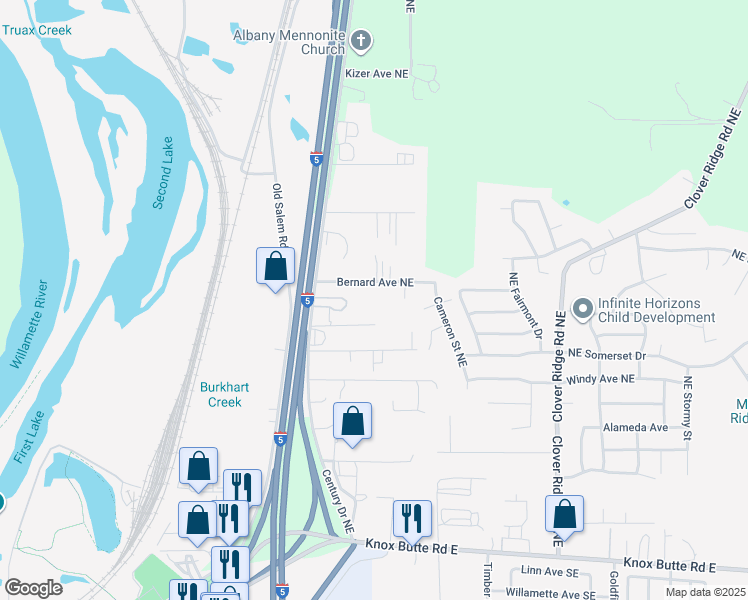map of restaurants, bars, coffee shops, grocery stores, and more near 3510 Bernard Avenue Northeast in Albany