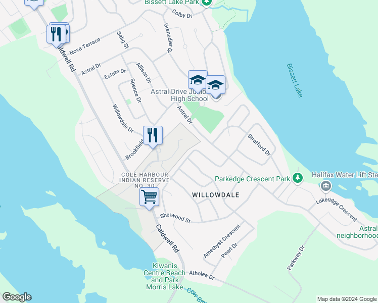 map of restaurants, bars, coffee shops, grocery stores, and more near 69 Shrewsbury Road in Dartmouth