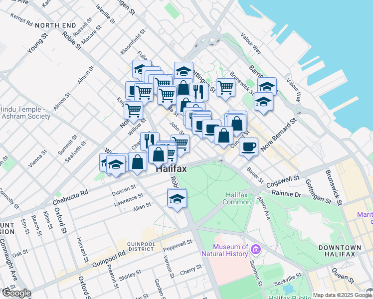 map of restaurants, bars, coffee shops, grocery stores, and more near 2335 Princess Place in Halifax