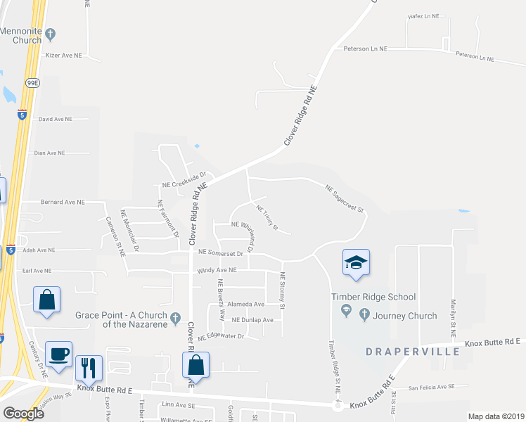 map of restaurants, bars, coffee shops, grocery stores, and more near Trinity Street Northeast in Albany