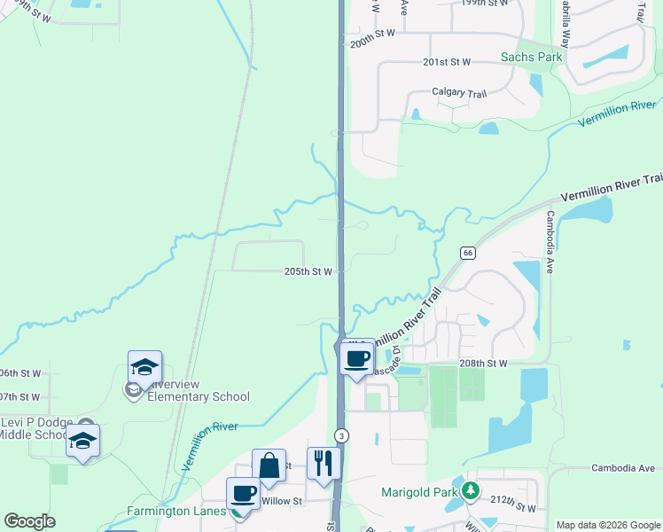 map of restaurants, bars, coffee shops, grocery stores, and more near 20515 Chippendale Avenue West in Farmington