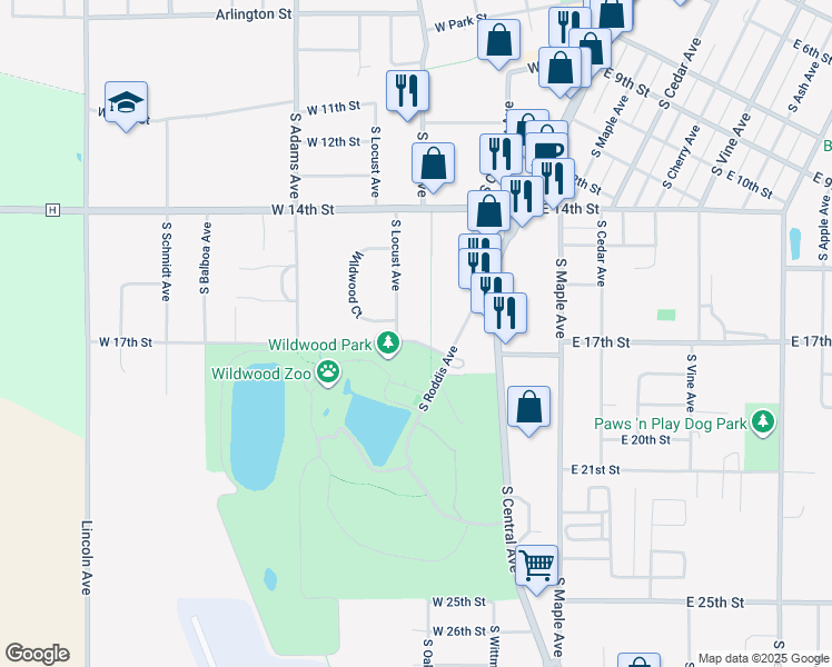 map of restaurants, bars, coffee shops, grocery stores, and more near 1603 South Locust Avenue in Marshfield