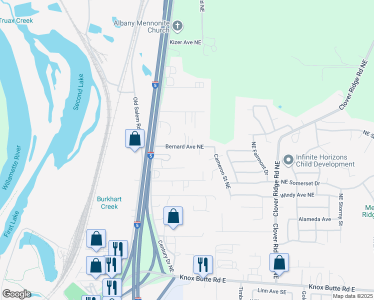 map of restaurants, bars, coffee shops, grocery stores, and more near 3510 Bernard Avenue Northeast in Albany