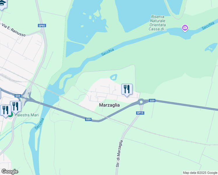 map of restaurants, bars, coffee shops, grocery stores, and more near 2-14 Via Renzo Reggiani in Marzaglia