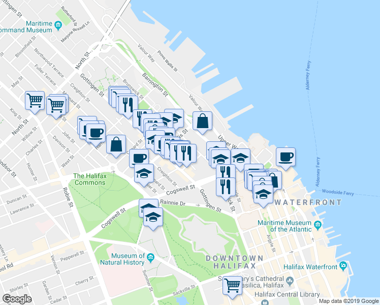map of restaurants, bars, coffee shops, grocery stores, and more near 5411 Saunders Lane in Halifax