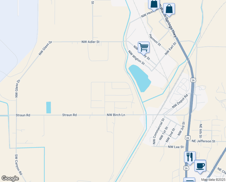 map of restaurants, bars, coffee shops, grocery stores, and more near 1152 Northwest Golf Course Drive in Madras