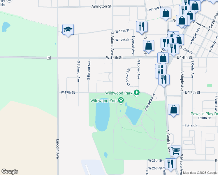 map of restaurants, bars, coffee shops, grocery stores, and more near 703 West 17th Street in Marshfield