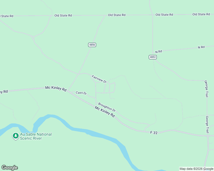 map of restaurants, bars, coffee shops, grocery stores, and more near Fairview Drive in Mio