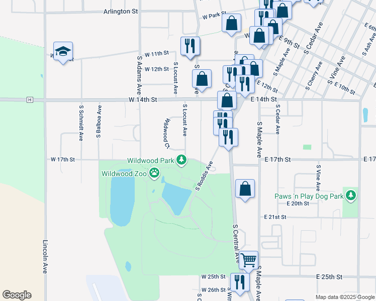 map of restaurants, bars, coffee shops, grocery stores, and more near 1603 South Locust Avenue in Marshfield