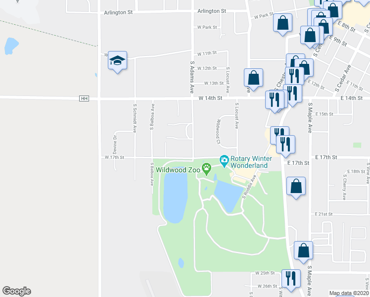 map of restaurants, bars, coffee shops, grocery stores, and more near 703 West 17th Street in Marshfield