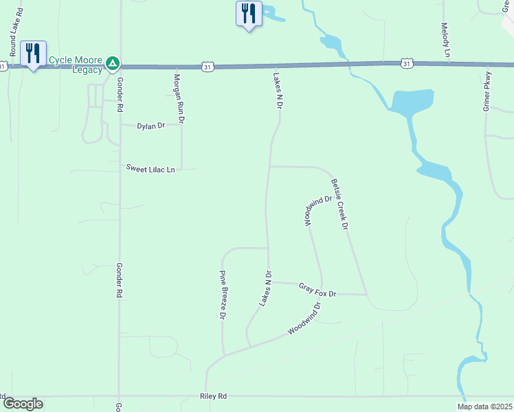 map of restaurants, bars, coffee shops, grocery stores, and more near 2390-2698 Lakes North Drive in Interlochen