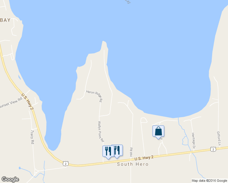 map of restaurants, bars, coffee shops, grocery stores, and more near 54 Hill Road in South Hero