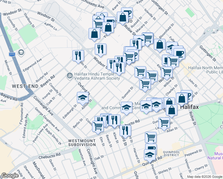 map of restaurants, bars, coffee shops, grocery stores, and more near 2759 Dublin Street in Halifax