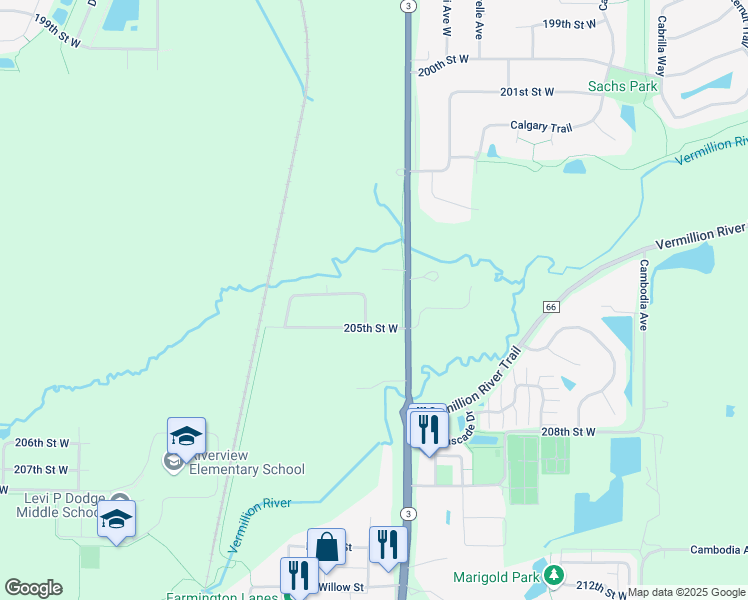 map of restaurants, bars, coffee shops, grocery stores, and more near 20411 Chippendale Avenue West in Farmington
