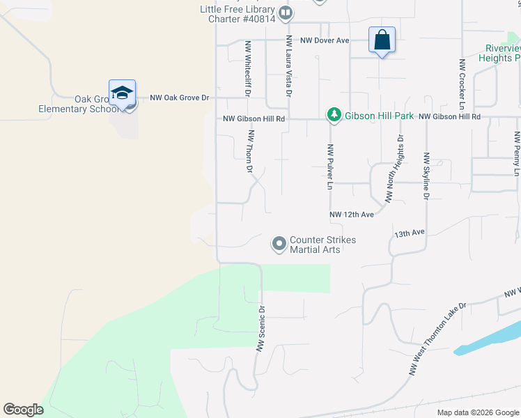 map of restaurants, bars, coffee shops, grocery stores, and more near 1235 Northwest Thorn Drive in Albany
