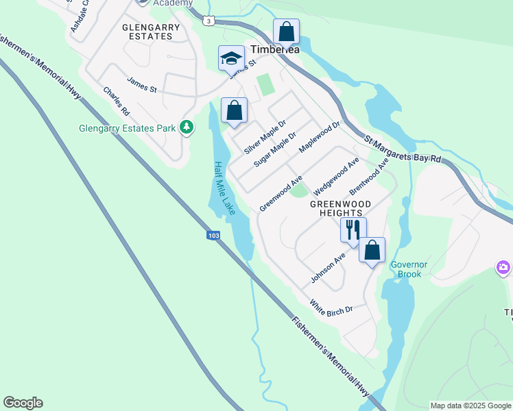 map of restaurants, bars, coffee shops, grocery stores, and more near 5 Aspen Grove in Timberlea