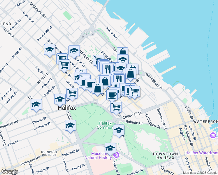 map of restaurants, bars, coffee shops, grocery stores, and more near 5533 Cunard Street in Halifax
