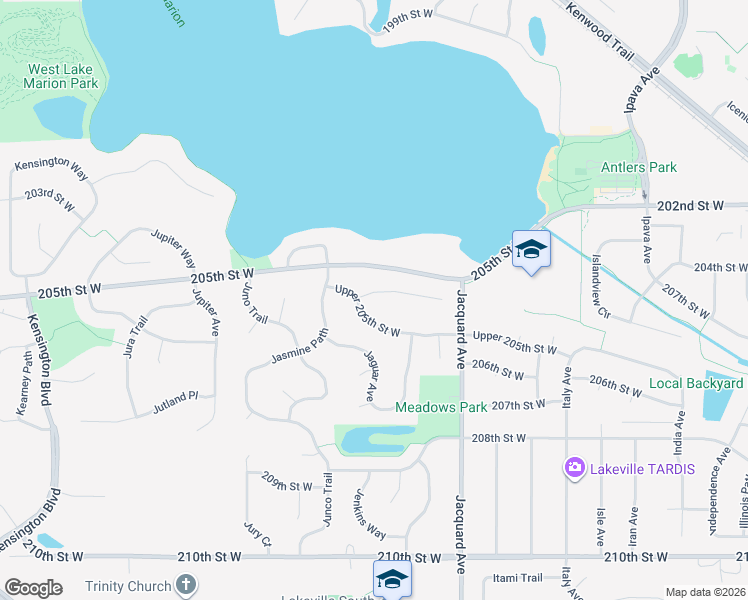 map of restaurants, bars, coffee shops, grocery stores, and more near 10165 205th Court West in Lakeville