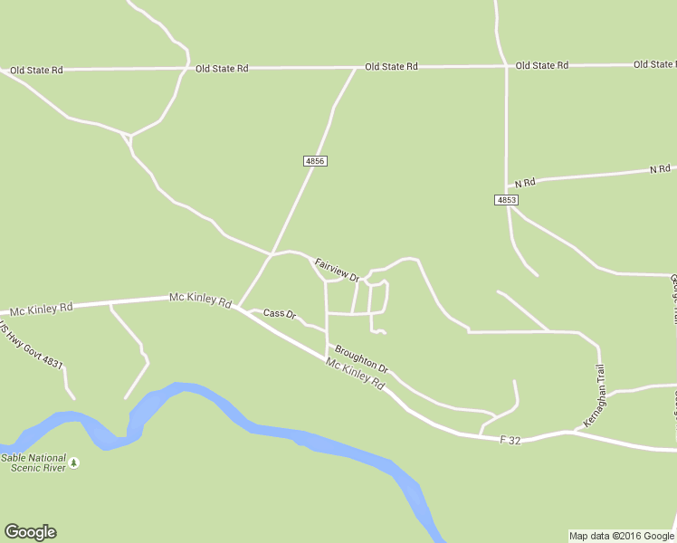 map of restaurants, bars, coffee shops, grocery stores, and more near Fairview Drive in Mio