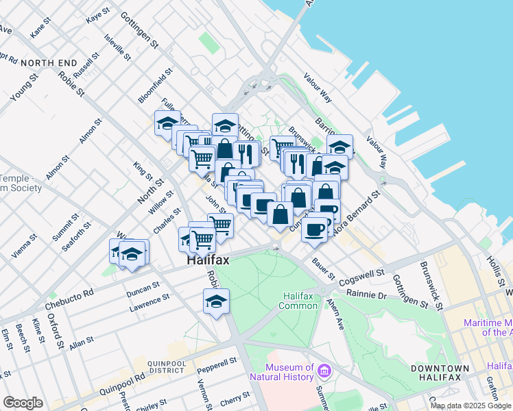 map of restaurants, bars, coffee shops, grocery stores, and more near 5684 West Street in Halifax