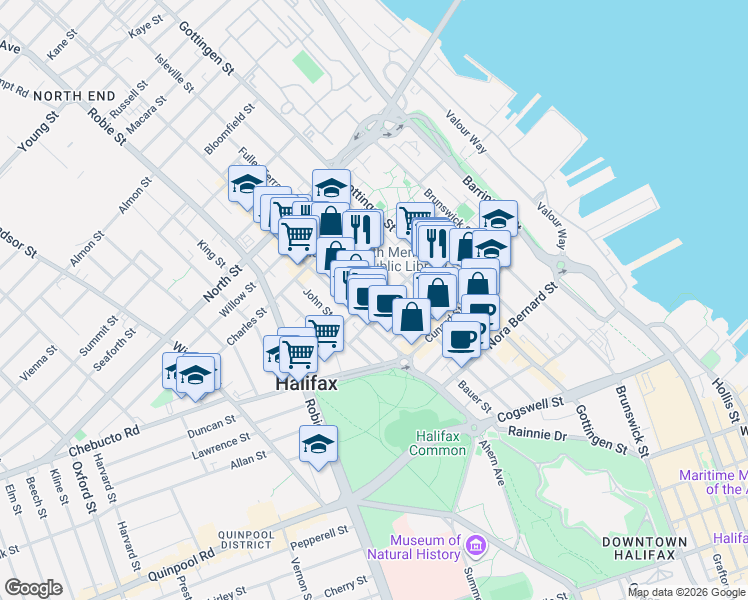map of restaurants, bars, coffee shops, grocery stores, and more near 5684 West Street in Halifax
