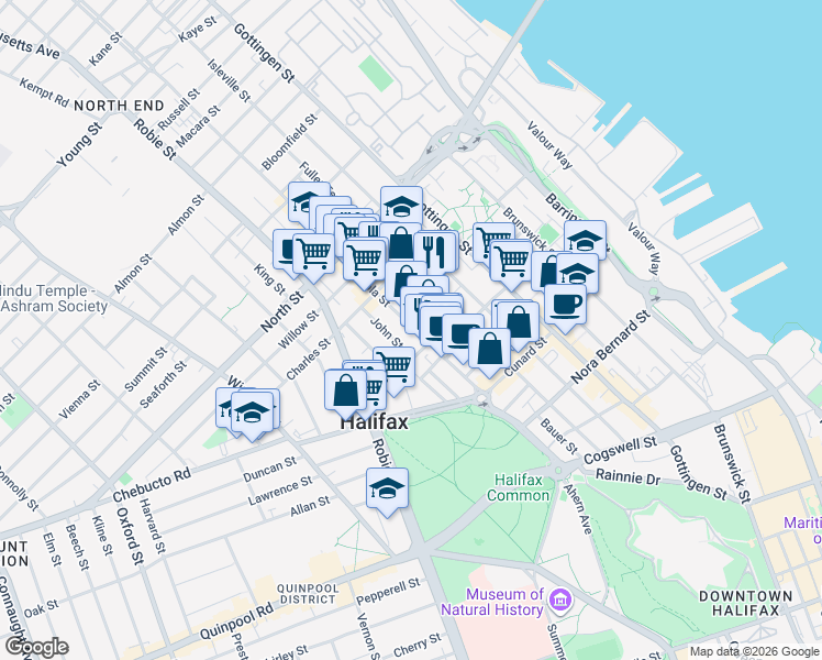 map of restaurants, bars, coffee shops, grocery stores, and more near 2440a Agricola Street in Halifax