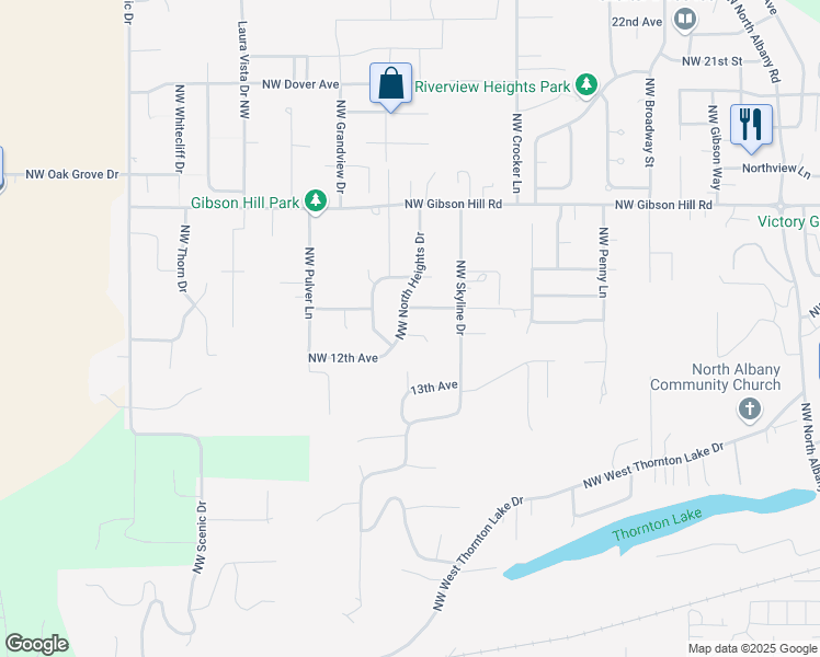map of restaurants, bars, coffee shops, grocery stores, and more near 2621 Northwest Raymond Court in Albany