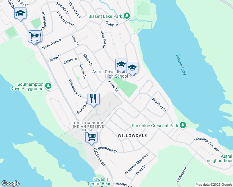 map of restaurants, bars, coffee shops, grocery stores, and more near 243 Astral Drive in Dartmouth