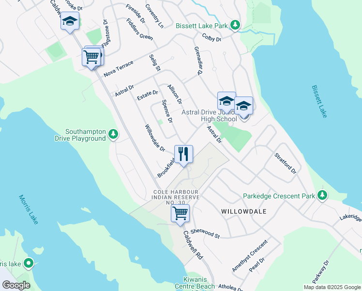 map of restaurants, bars, coffee shops, grocery stores, and more near 115 Spence Drive in Dartmouth