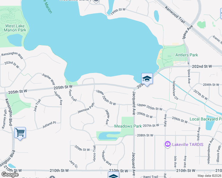 map of restaurants, bars, coffee shops, grocery stores, and more near 10165 205th Court West in Lakeville