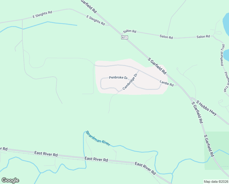 map of restaurants, bars, coffee shops, grocery stores, and more near 1501 Penbroke Drive in Traverse City