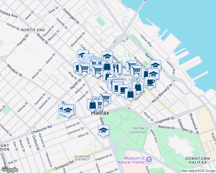 map of restaurants, bars, coffee shops, grocery stores, and more near 2456 Agricola Street in Halifax